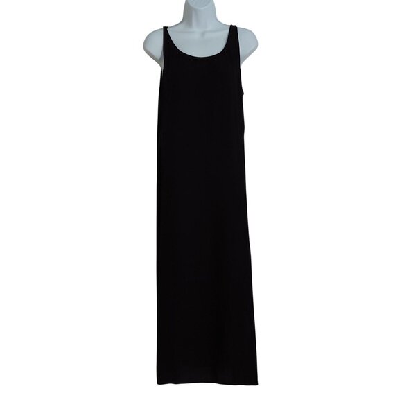 Eileen Fisher Long Black Sleeveless 100% Silk  Elegant Classic Staple Dress M - Picture 1 of 10